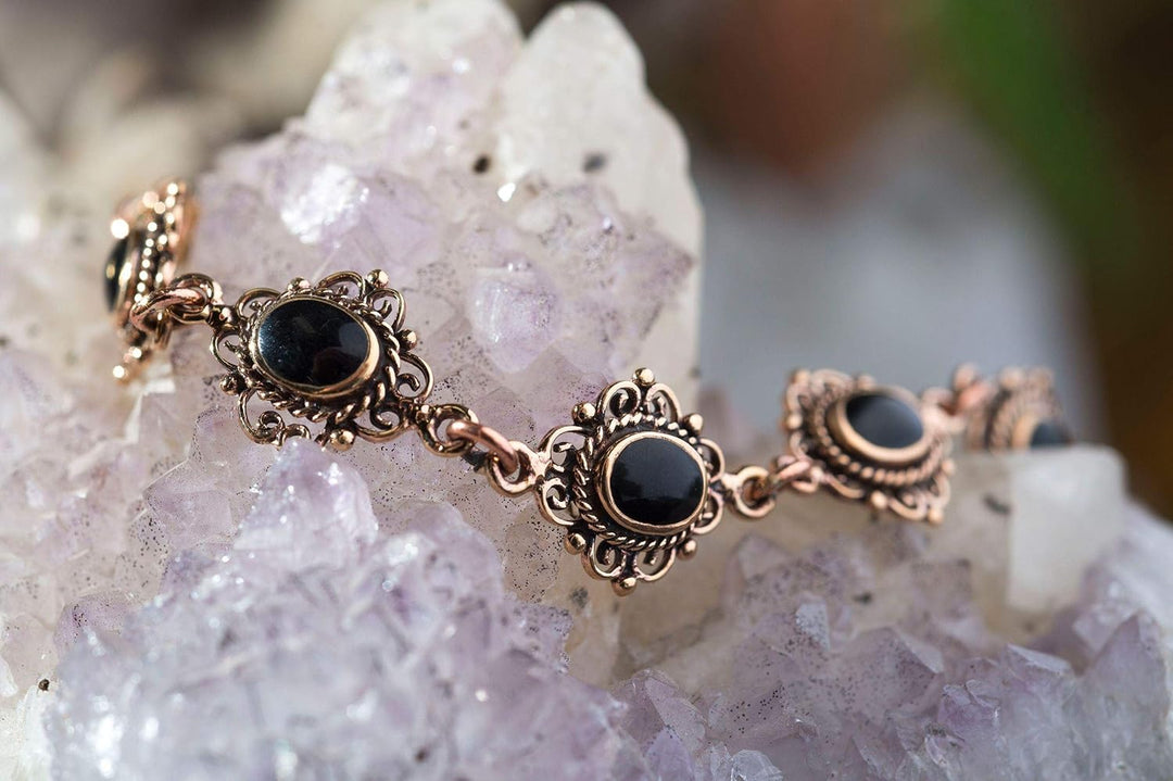 Windalf Mittelalter-Armkette MÉDIÉVALE 19 cm Schwarzer Onyx Armband Edle Bronze