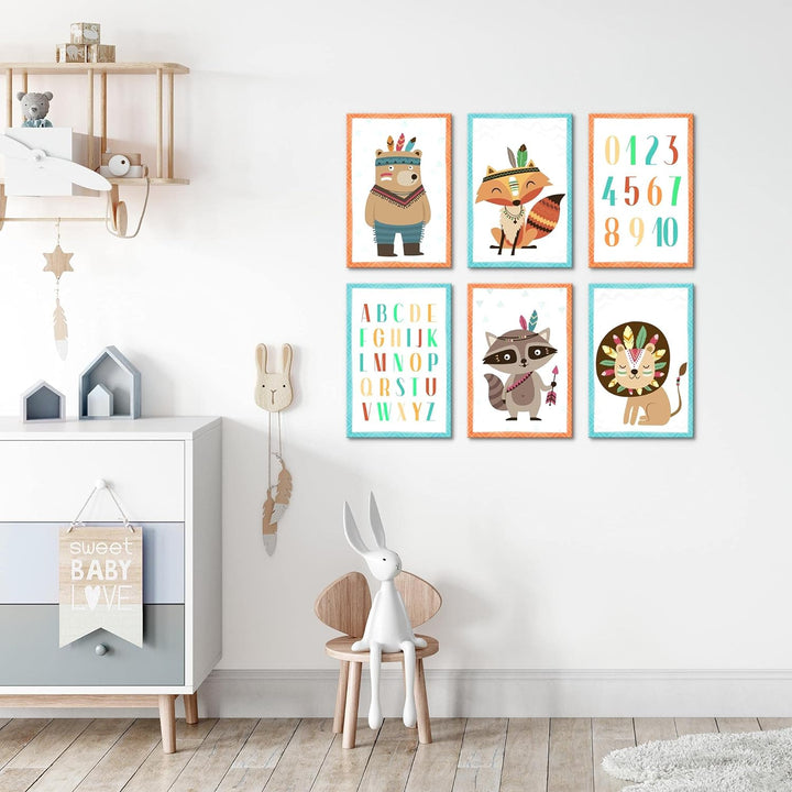 Novart Wandbilder Set - KOMPLETT AUFHÄNGFERTIG - Made in Germany - Moderne Bilder Tiere Kinderzimmer