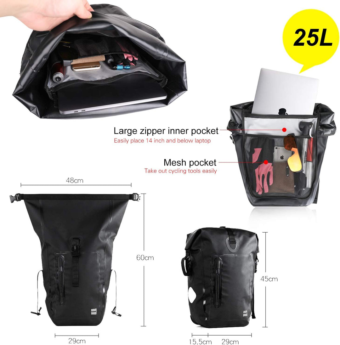 Rhinowalk Fahrradtasche, wasserdicht, für Fahrradgepäckträger, Satteltasche, Umhängetasche, Laptopge