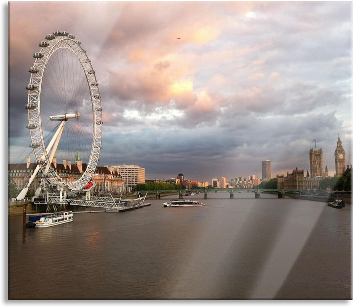 Riesenrad London Eye Herdabdeckplatte & Spritzschutz aus Echtglas | Für Herd-Kochfelder | 60x52 cm