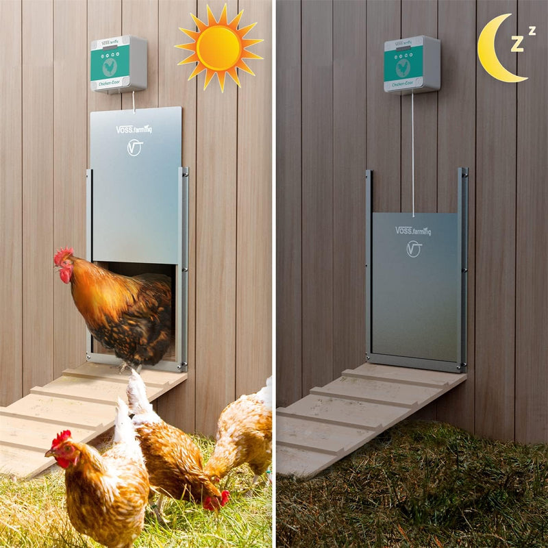 VOSS.farming Set Chicken-Door automatische Hühnertür + Alu Hühnerklappe 220 x 330mm, Türöffnung, Tür