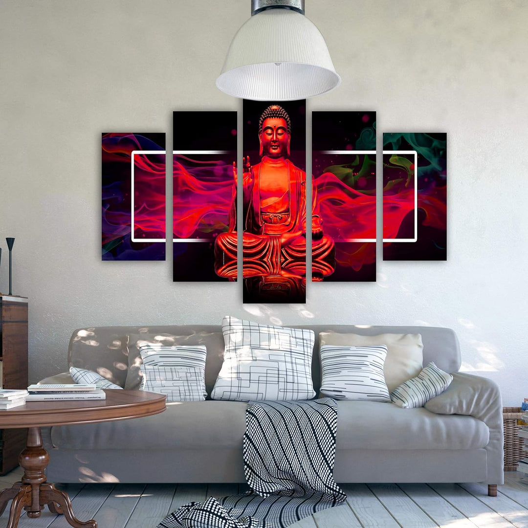 Feeby Bilder Abstrakt 200x100 cm Leinwandbild 5 Teilig XXL Kunstdruck modern Buddha rot Leinwandbild