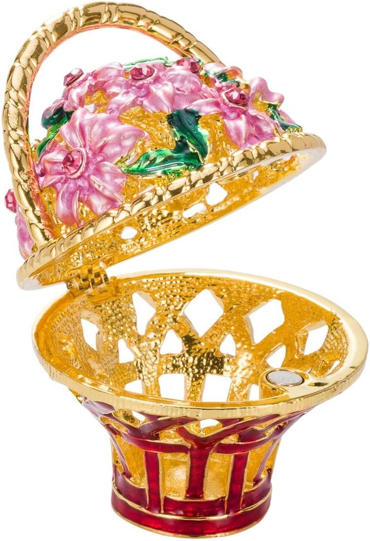 danila-souvenirs Fabergé-Stil Ei Spieluhr Schmuckkästchen Frühlingsblumen mit Korb der Blumen 16,5 c