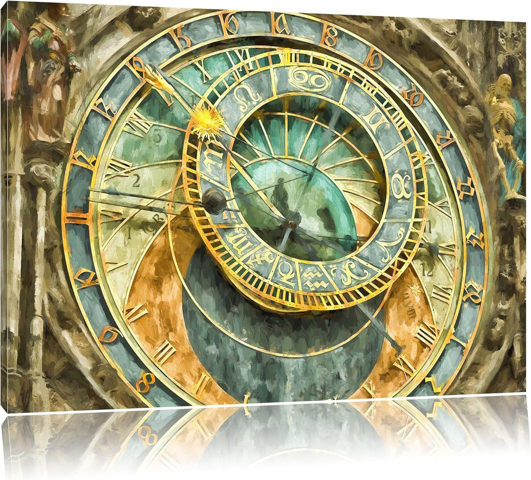 Pixxprint Prager Rathausuhr als Leinwandbild/Grösse: 100x70 cm/Wandbild/Kunstdruck/fertig bespannt,