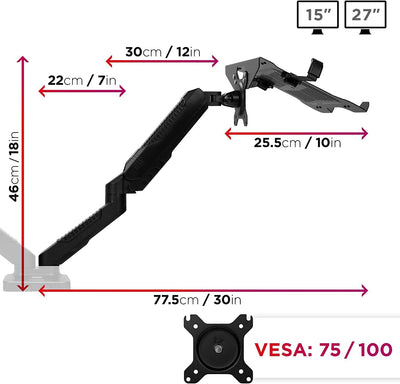 Duronic DMDCL1X1 Laptop- und Monitorhalterung | Ideal für Home Office | Monitor bis 27 Zoll | Displa