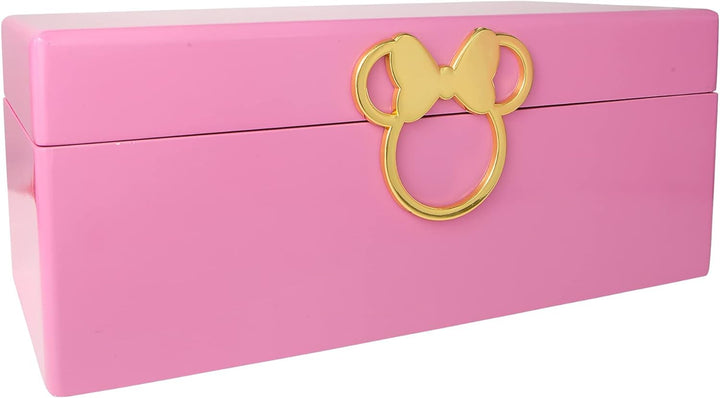 Disney Minnie Mouse Gold Icon Pink Lacquer Wood Jewelry Box Jewelry Organizer, Officially Licensed K