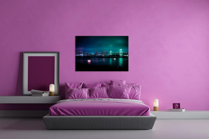 deyoli Grossstadt bei Nacht Format: 80x60 als Leinwandbild, Motiv fertig gerahmt auf Echtholzrahmen,