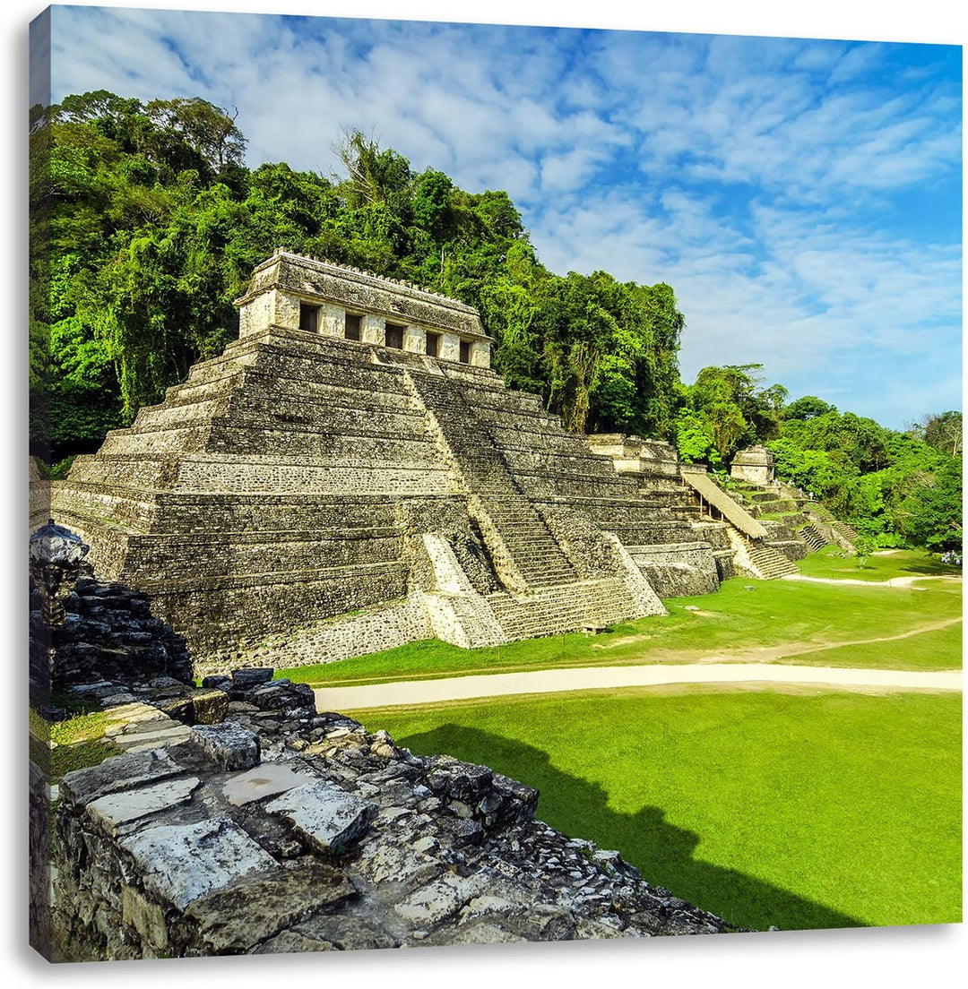 Pixxprint Maya Pyramiden aus Palenque als Leinwandbild/Grösse: 70x70 cm/Wandbild/Kunstdruck/fertig b