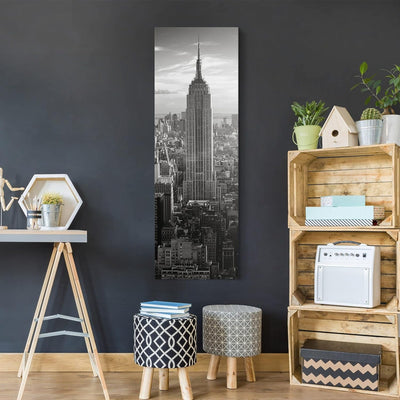 Bilderwelten Leinwandbild Schwarz-Weiss - Manhattan Skyline - Panoramabild Hoch, 90cm x 30cm, 90cm x