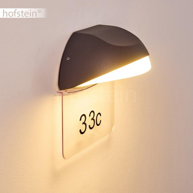 LED Aussenwandleuchte Tanguro, Hausnummernleuchte aus Metall in Schwarz, Gartenbeleuchtung inkl. 0-9