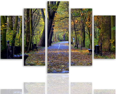Leinwandbild 5 Teilig Landschaft Bild Wanddeko Park Allee Herbst bunt 200x100 cm Leinwandbild 200x10