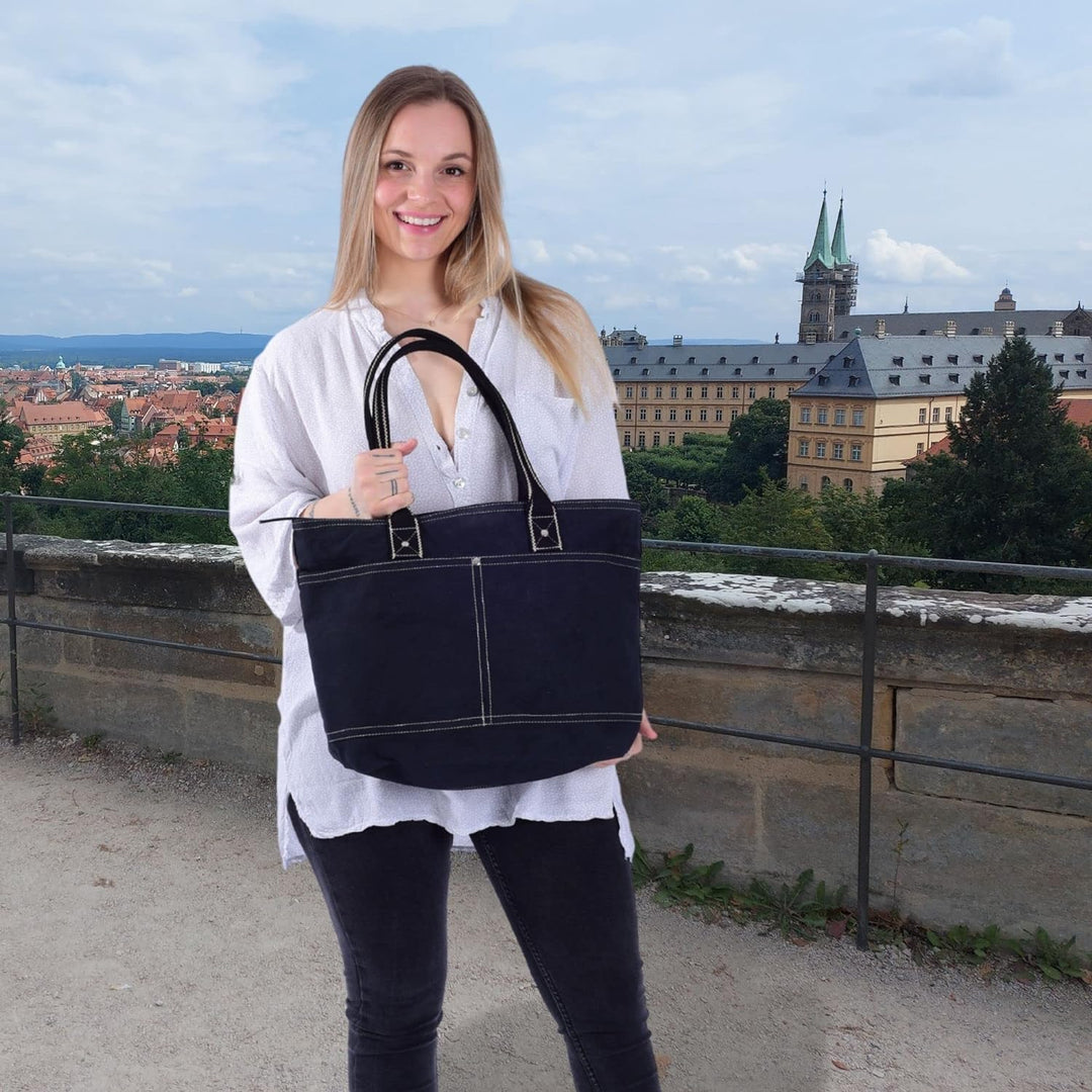 Domelo Damen Handtasche/Shopper. Vegane Schultertasche aus Canvas. Grosse schlichte Tote Tasche aus