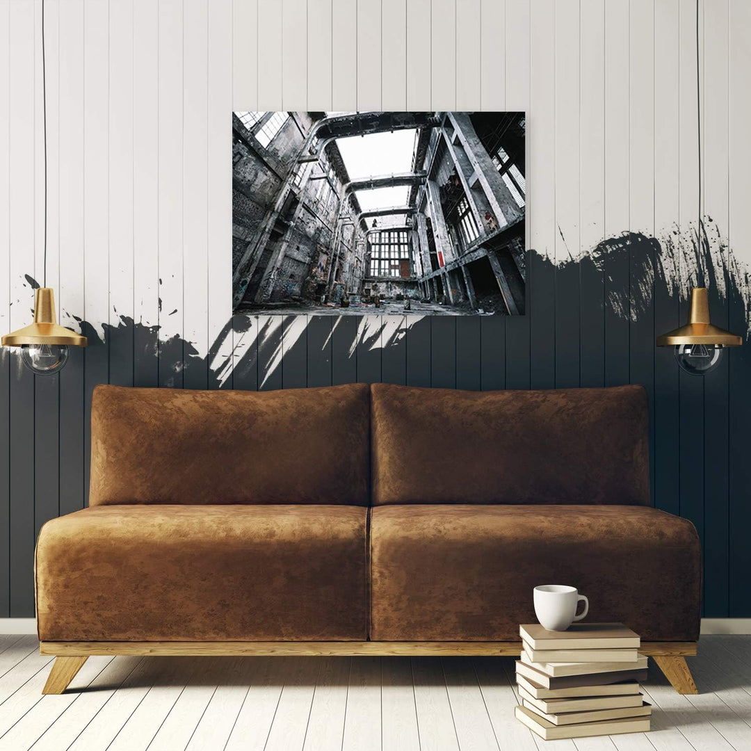 Leinwandbild XXL Architektur Wandbild Kunst Fabrik Grau 120x80 cm Leinwandbild 120x80 cm Grau_b, Lei