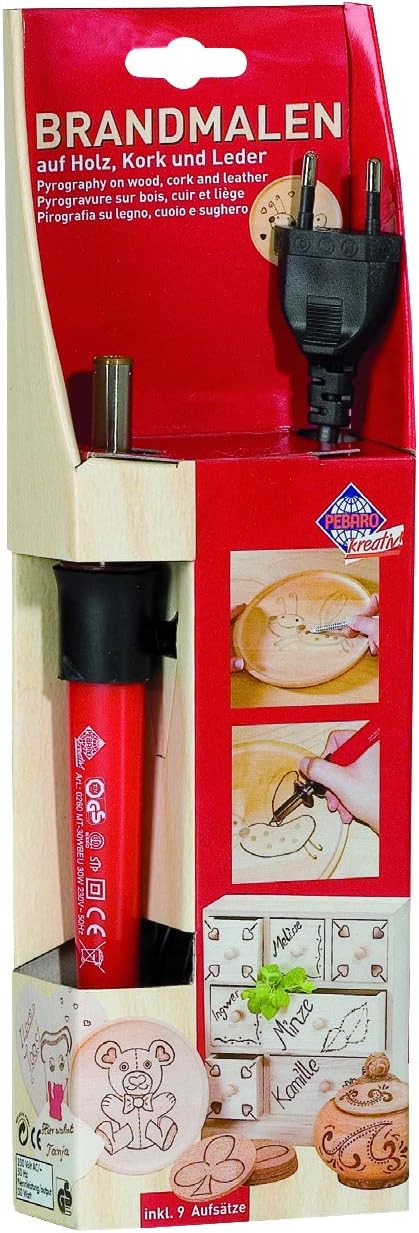Brandmalkolben mit 9 verschiedenen Aufsätzen & Pebaro 20400 - Brennstempel, Buchstaben A - L, 16-tei