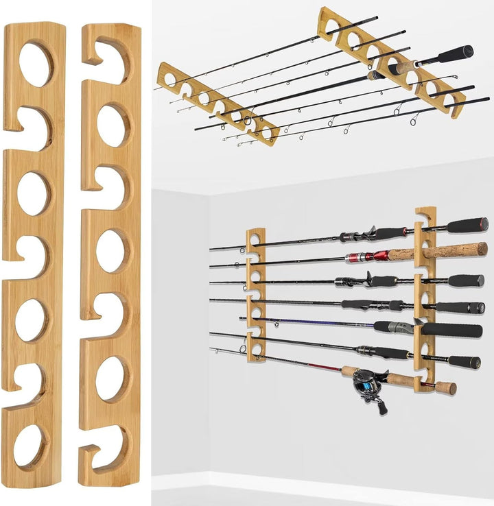 THKFISH Rutenständer Angelruten Angelrutenstände Angelrutenhalter für Garage Holz Angelstange Wand R