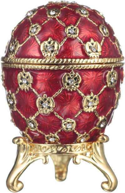 danila-souvenirs Fabergé-Stil Krönungs Ei/Schmuckkästchen mit Kutsche 6,5 cm rot