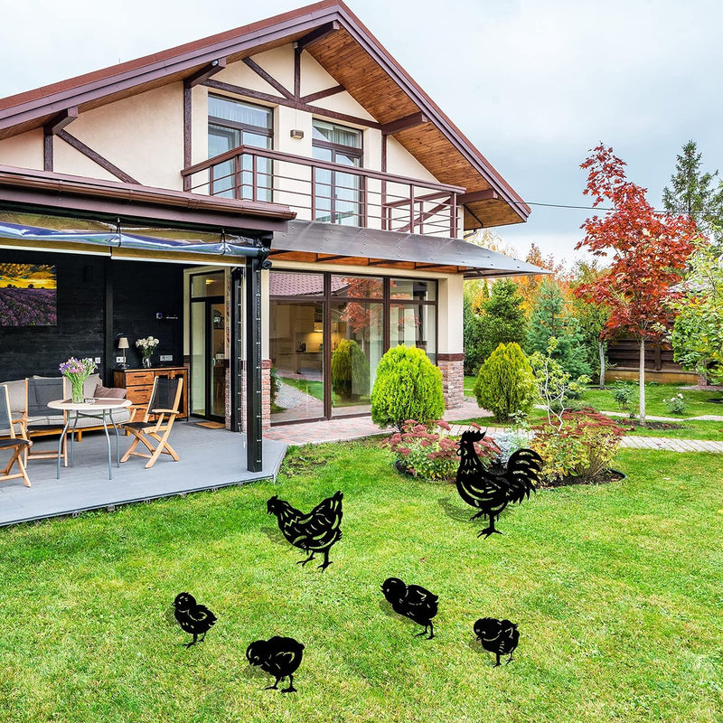 MERYSAN 6 Stück Hahn Und Henne Metall Hühner Gartenstecker, Chicken Yard Art Gartenschilder Huhn Hof