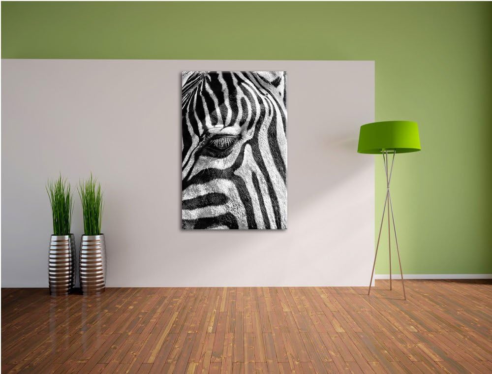 Monocrome, Zebra Porträt , Format: 100x70 auf Leinwand, XXL riesige Bilder fertig gerahmt mit Keilra