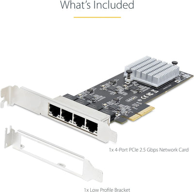 StarTech.com 4-Port 2.5 Gbit PCIe Netzwerkkarte, Intel I225-V, Dual-Port Computer LAN Karte, Multi-G