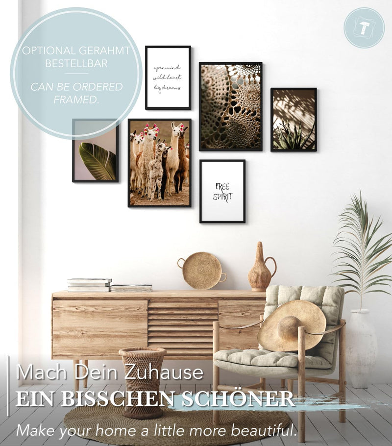 Papierschmiede® Mood Poster Set Boho Alpaka, Deko Bilder Wohnzimmer, 2x DIN A3 (ca. 30x42) und 4x DI