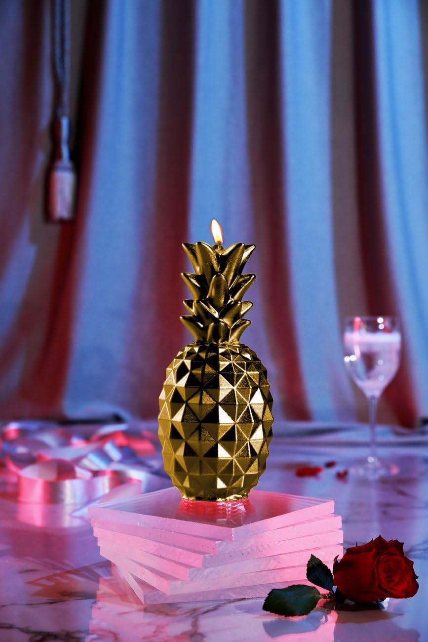 Candellana Ananas Paraffinkerze 100 x 100 x 210 mm - Gold Kerze Dekorativ - Kerzen Aesthetic 3D - Ca
