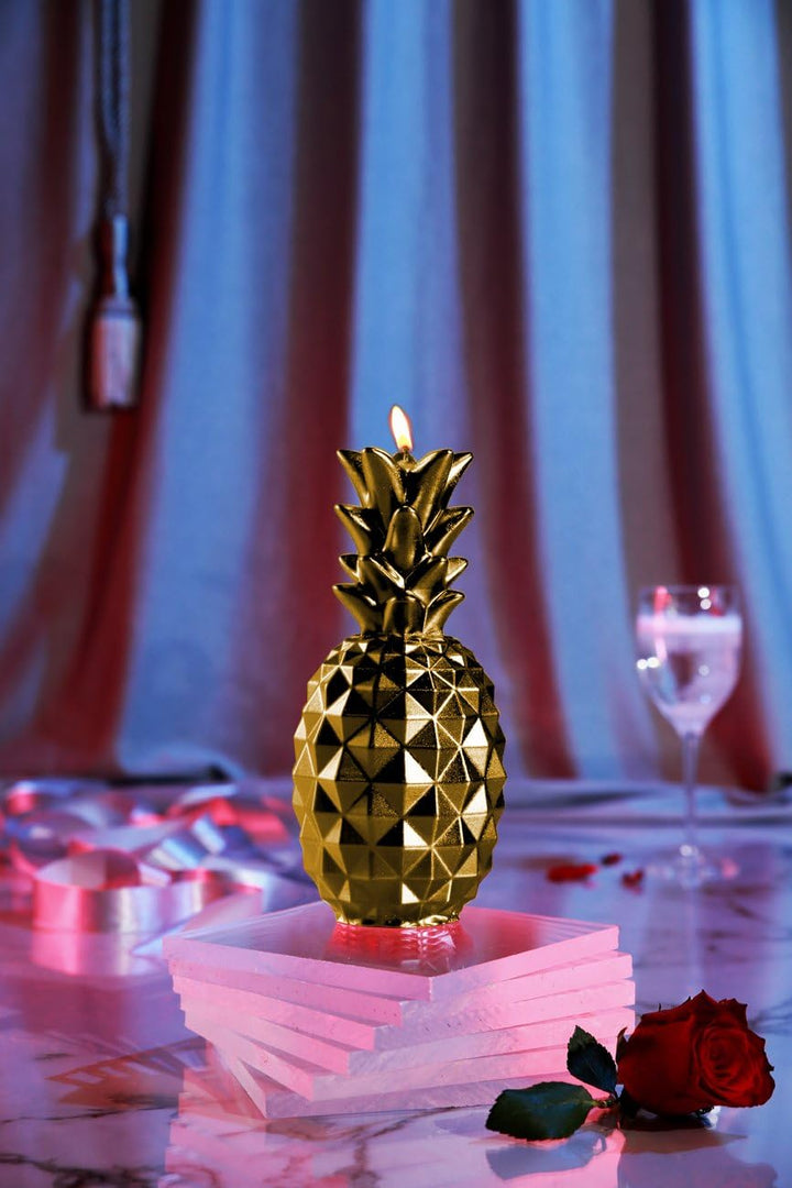 Candellana Ananas Paraffinkerze 100 x 100 x 210 mm - Gold Kerze Dekorativ - Kerzen Aesthetic 3D - Ca