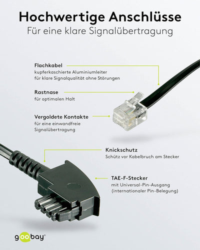 Panasonic KX-TGK210 DECT, Anruferkennung, Schwarz & goobay TAE Anschluss-Kabel (TAE-F Stecker auf We