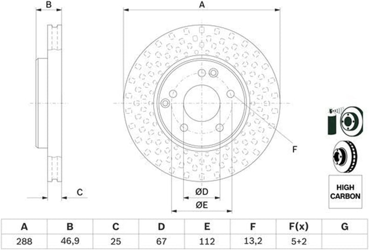 2x Bosch Bremsscheiben ø288 Mm Set Vorne Bremsen Bremsanlage Scheibenbremse Brakes