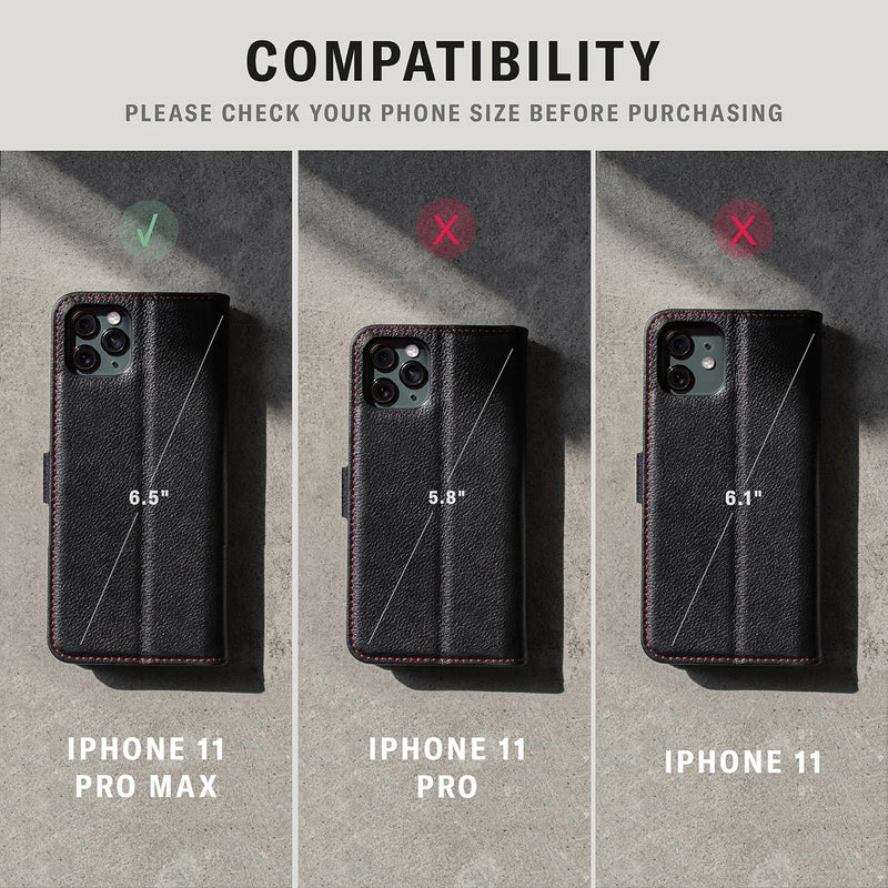 TORRO Hülle kompatibel mit iPhone 11 Pro Max – Premium Leder Hülle mit Standfunktion und Kartenfäche