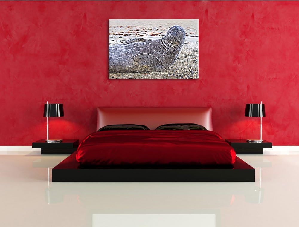 dunkle Robbe entspannt an Kiesstrand Spezial Format: 100x70 cm auf Leinwand, XXL riesige Bilder fert