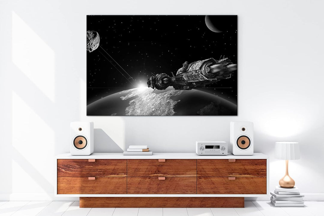 deyoli Raumschiff auf Entdeckungsreise Format: 80x60 Effekt: Schwarz&Weiss als Leinwandbild, Motiv f