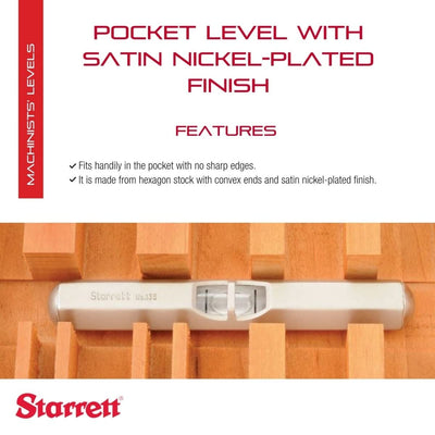 Starrett 135A Pocket Level mit satinierter vernickelter Oberfläche, Grösse 2-1/2"