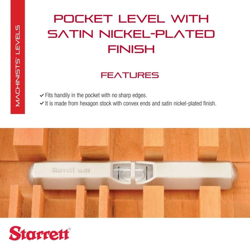 Starrett 135A Pocket Level mit satinierter vernickelter Oberfläche, Grösse 2-1/2"