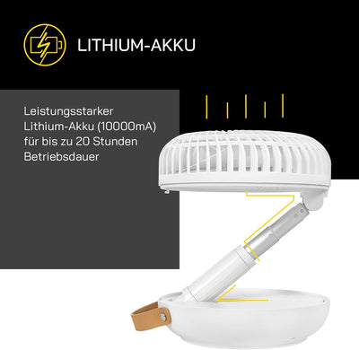 Gutfels Akku-Stand-, Tisch-Ventilator VENTI 3030 R | Lithium Ionen Akku 10.000 mAh | Touchbedienung