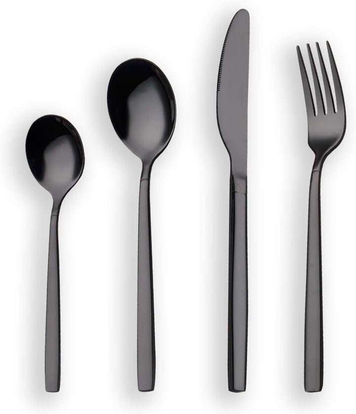 Berglander 24 Stück Titanium schwarz plattiert Besteck, 24 Stück schwarz Besteck Set, schwarz Bestec