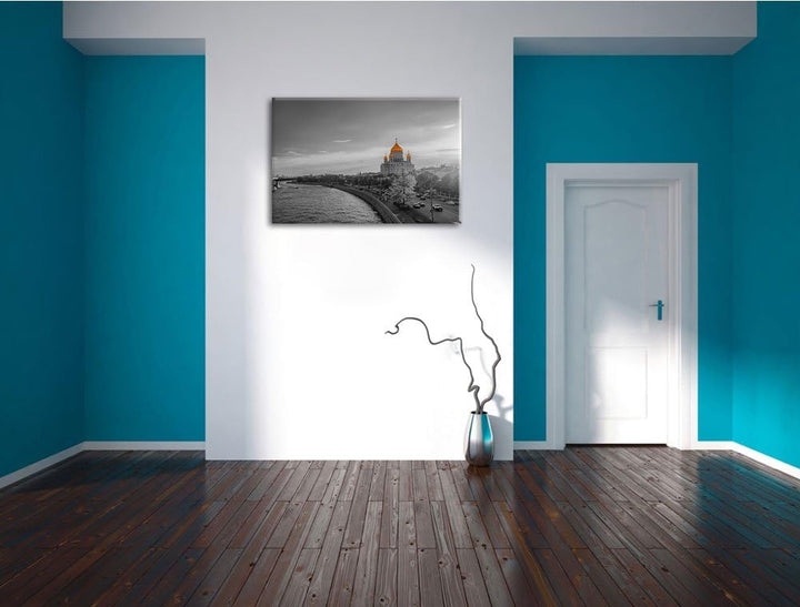 Christ-Erlöser-Kathedrale in Moskau schwarz/weiss Format: 100x70 auf Leinwand, XXL riesige Bilder fe