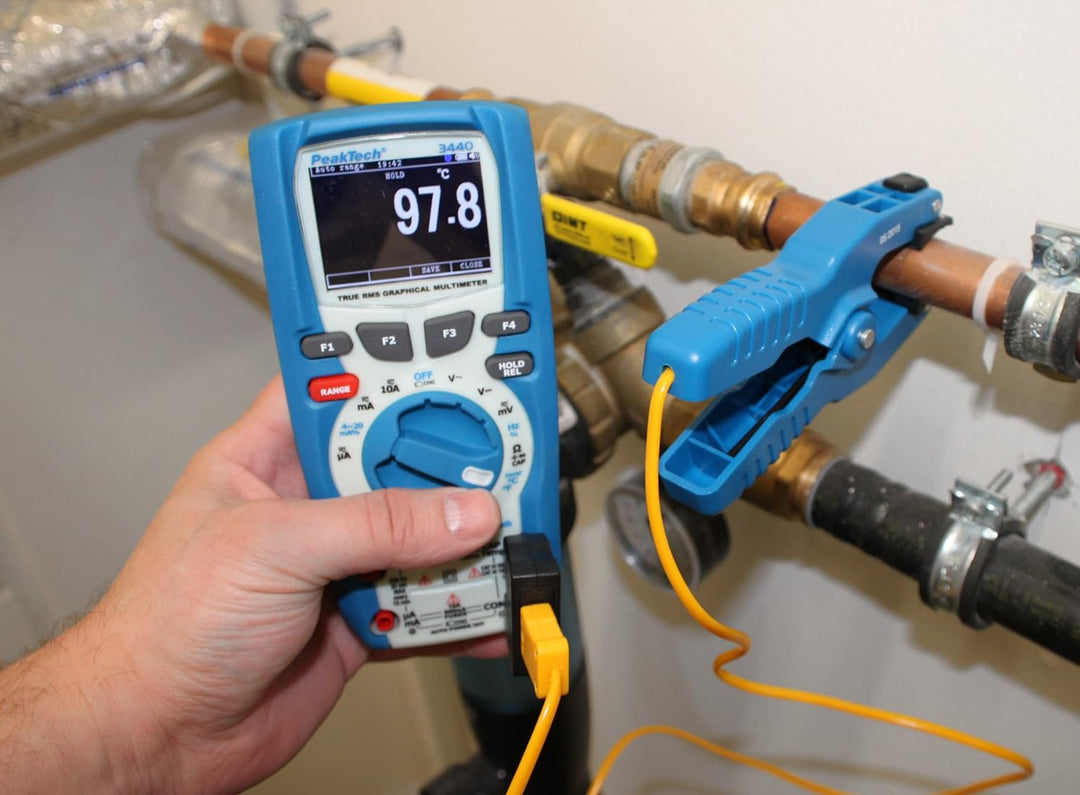 PeakTech praktischer Temperaturfühler Typ K als Klemmzange/Klammer für Rohre, 1 Stück, TF-25 & Typ K