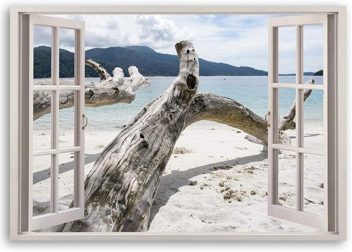 Feeby Wanddeko 3D Illusion Leinwandbild Kunstdruck Landschaft Beige 60x40 cm Leinwandbild 60x40 cm B