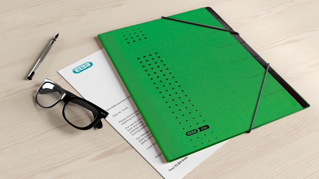 Elba Ordnungsmappe chic A4 aus Karton, 7 Fächer, grün, 5 Stück, grün