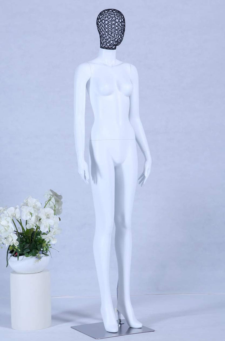S+26W Frau Eurotondisplay Schaufensterpuppe weiss matt lackiert hochwertig Metallgiter Kopf mit Meta