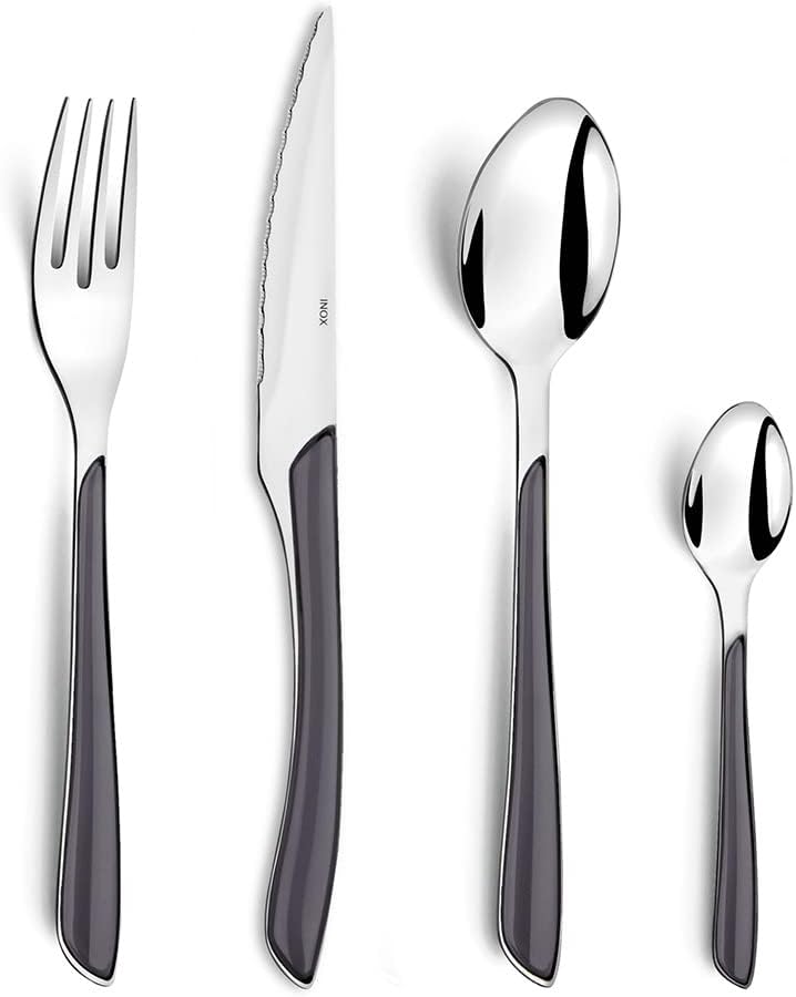 Amefa ECLAT Besteck Set , Grau , Essbesteck 24-teilig , für 6 Personen , Edelstahl rostfrei , Griffe