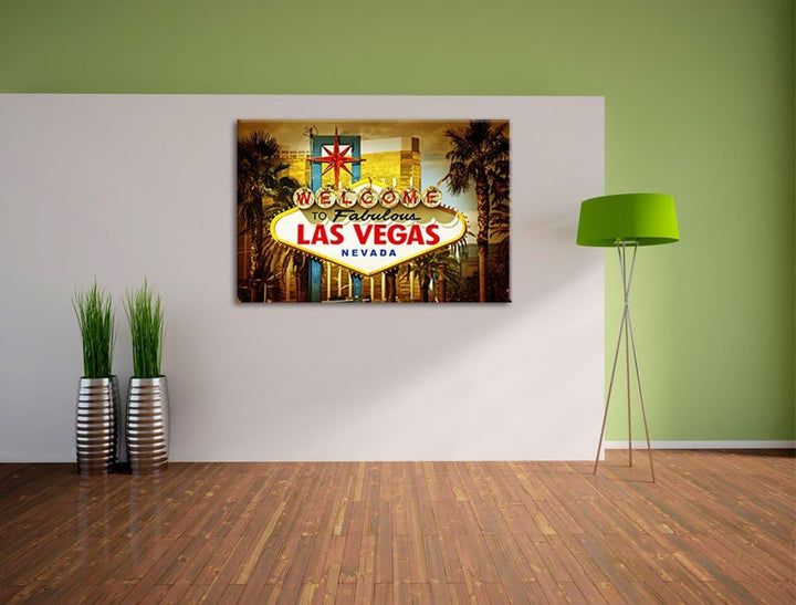 Las Vegas Ortseingangsschild Format: 100x70 auf Leinwand, XXL riesige Bilder fertig gerahmt mit Keil