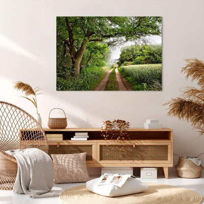 ARTTOR Bilder auf Leinwand 100x70cm Leinwandbild Pfad Natur Wald Grün Gross Wanddeko Bild Schlafzimm