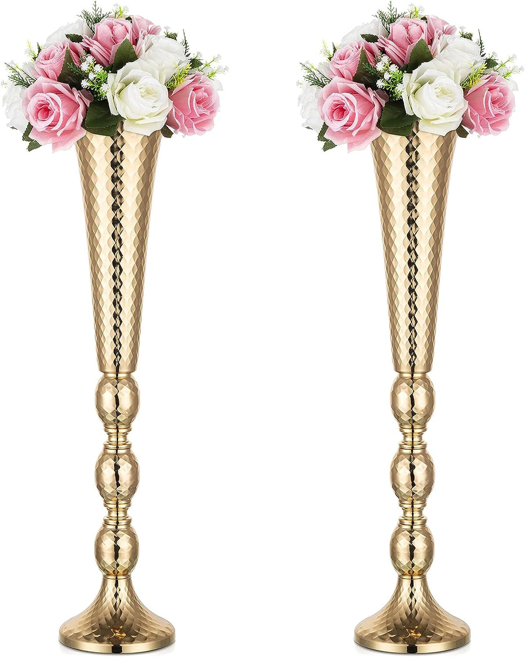NUPTIO 2 Stück Mittelstücke für Hochzeitstisch, 61cm Hohe Metalltrompetenvase, Blumenvasen für Party