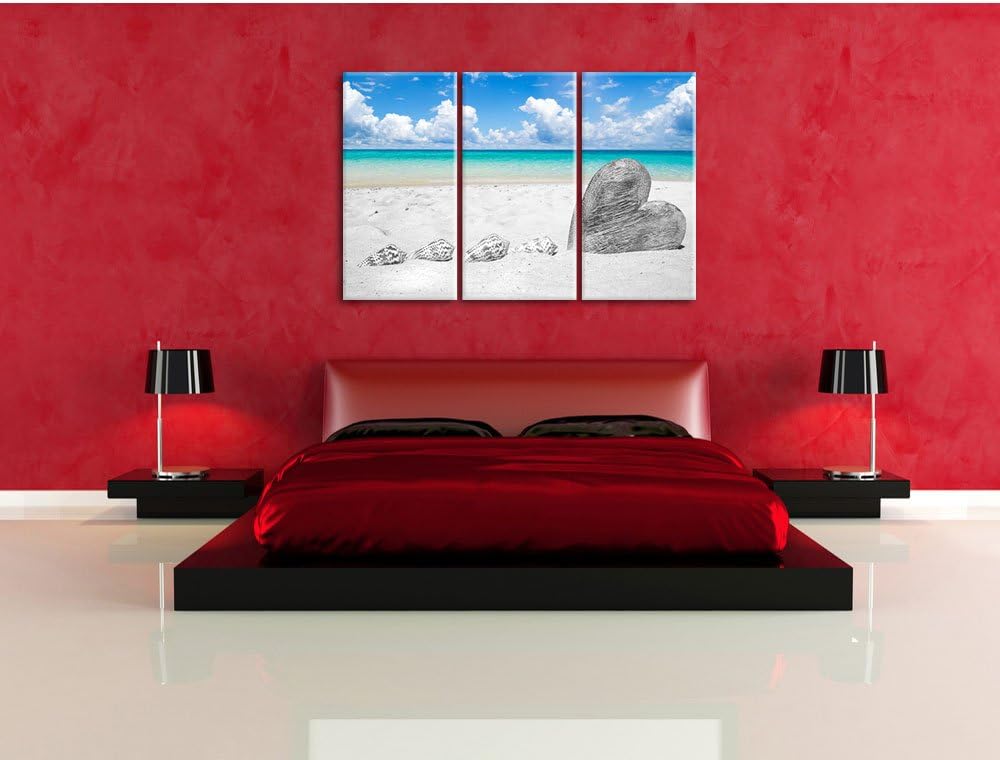 Pixxprint Sandstrand mit Muscheln als Leinwandbild/Grösse: 3 Teilig (120x80) cm/Wandbild/Kunstdruck/
