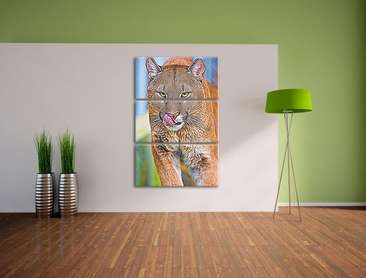 anmutiger Puma Spezial 3-Teiler Leinwandbild 120x80 Bild auf Leinwand, XXL riesige Bilder fertig ger