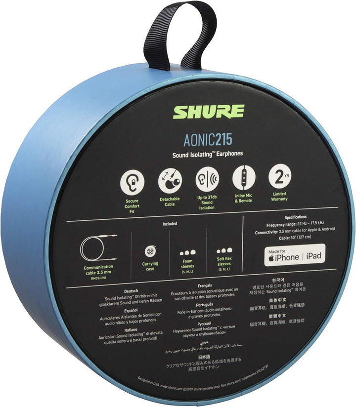 Shure AONIC 215 Wired Sound isolierende Ohrhörer, klarer Sound, Einzelfahrer, sichere In -Ear -Passf