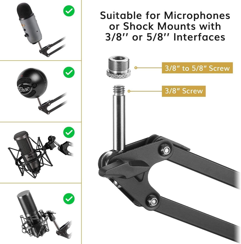 TONOR Mikrofon Ständer, einstellbarer Mikrofonarm mit Popschutz, 3/8" bis 5/8" Adapter, Mikrofonclip