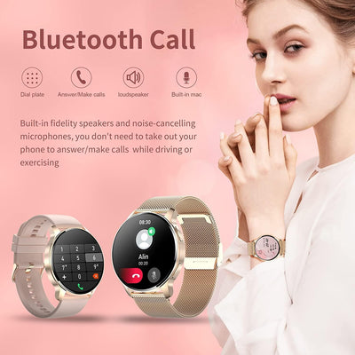 Colesma Smartwatch Damen mit Telefonfunktion und Sprachassistent, Runde 1,32" HD Smart Watch Fitness