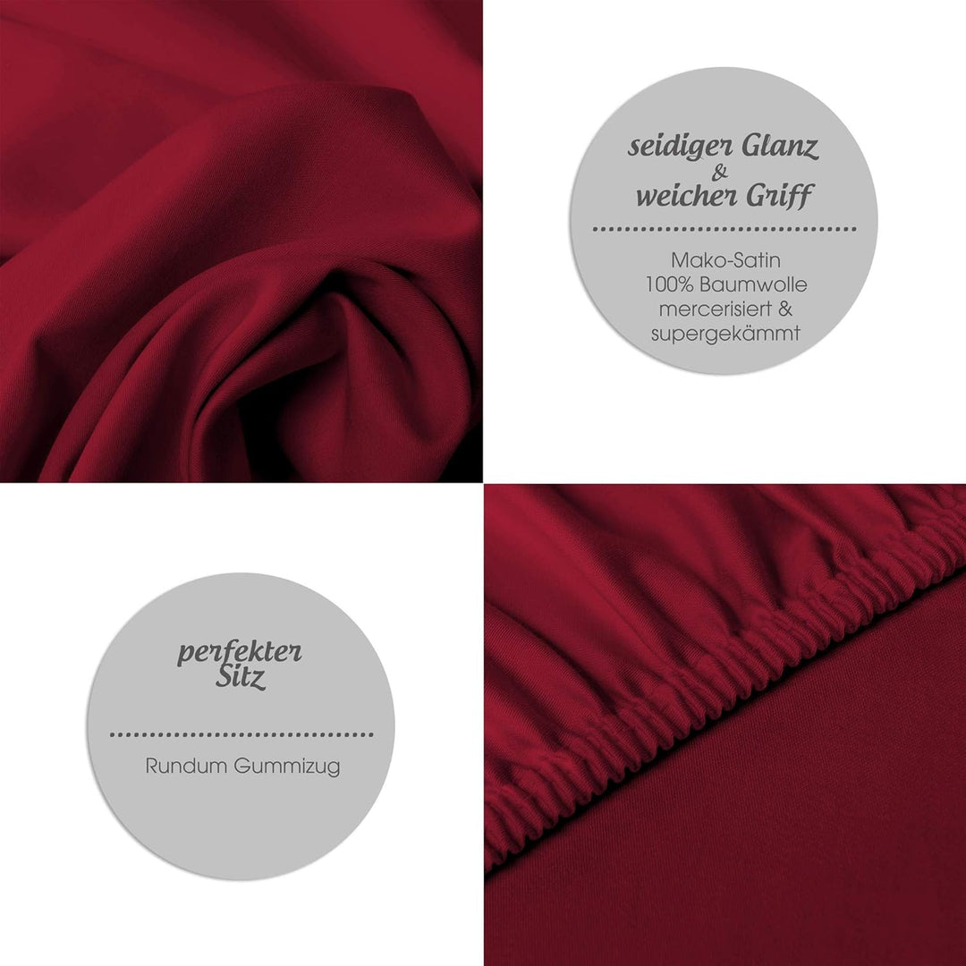 aqua-textil Luxury Bettwäsche zum Kombinieren 90 x 200 cm Spannbettlaken Bordeaux rot Baumwolle Mako